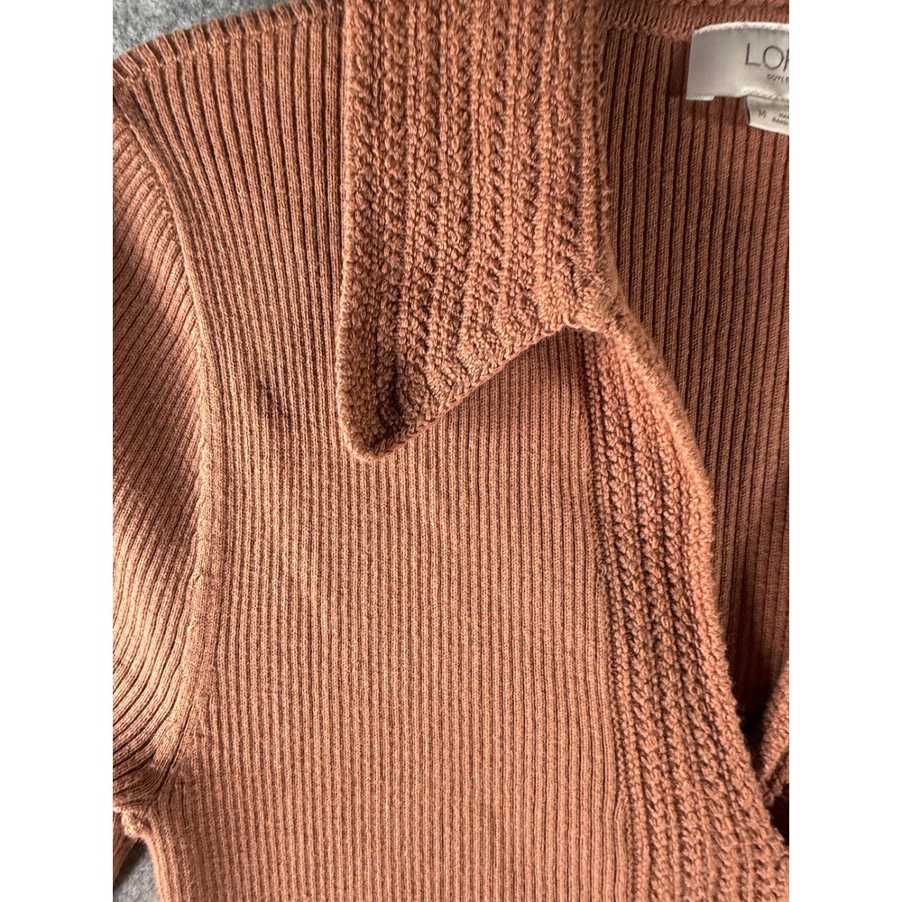 Loft Outlet Womens Medium Ribbed Polo Sweater Short Sleeve V-Neck R Terracotta - Picture 6 of 13